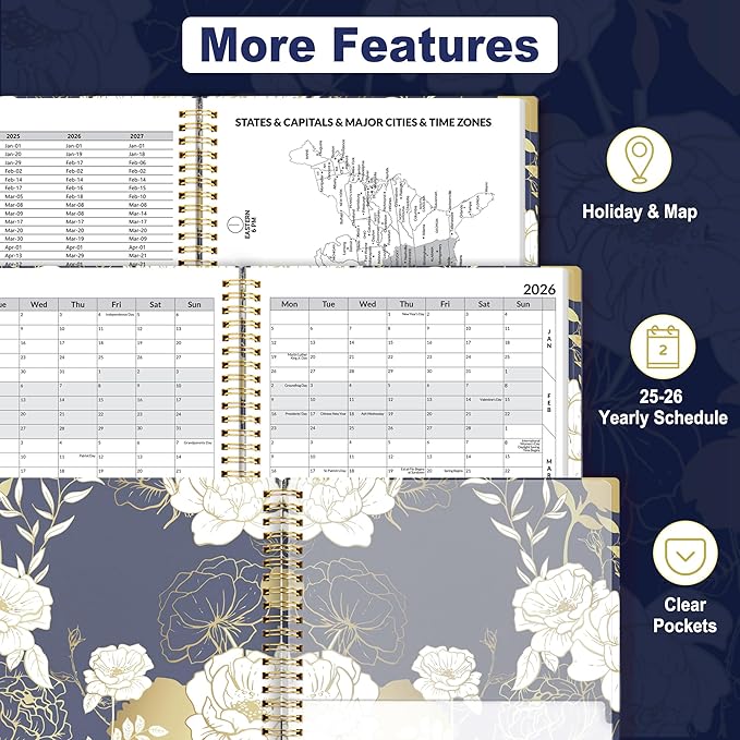 SUNEE 2025-2026 Appointment Book, Quarter-Hourly, Weekly & Monthly - from July 2025 to June 2026, 8.5"x11" Academic Planner, Flexible Cover, Note Pages, Bookmark, Spiral Binding, Vintage-DeskLoop Office