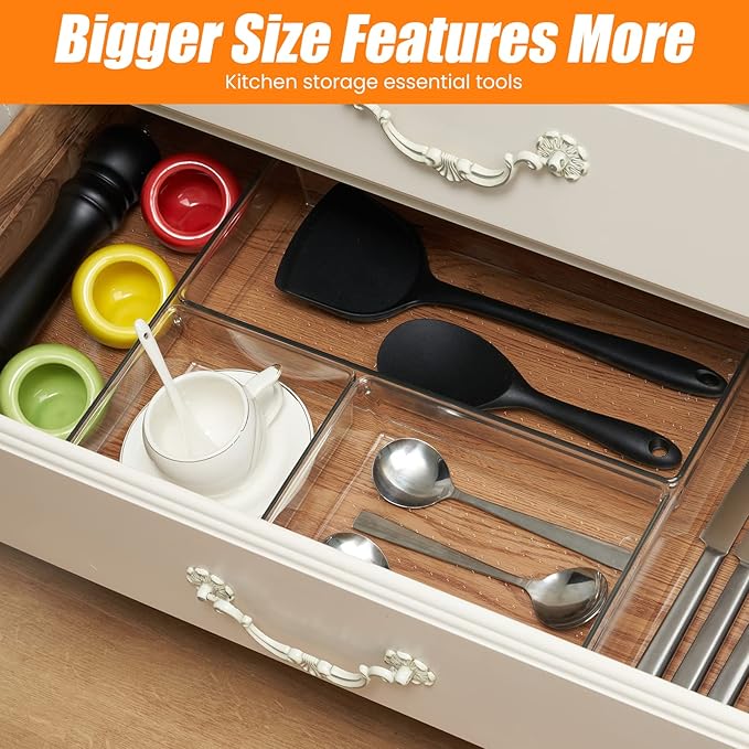 Criusia 22 Pcs Drawer Organizer Bins, Acrylic Non Slip Kitchen Drawer Organizers Storage Tray Divider, Multifunctional Storage for Cosmetics, Bathroom, Tools, Kitchen and Office-DeskLoop Office