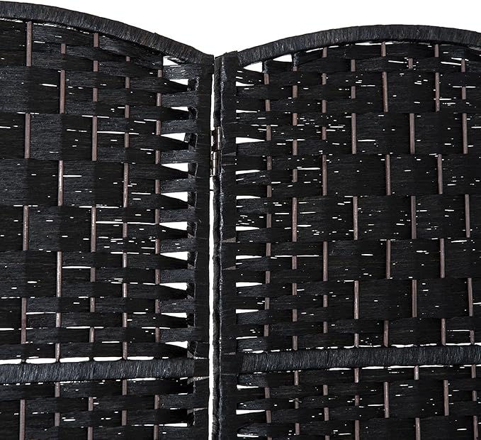 HOMCOM Room Divider 4 Panels Folding Privacy Screen 6FT Tall Portable Wicker Weave Partition Wall Divider for Bedroom Home Office, Black-DeskLoop Office