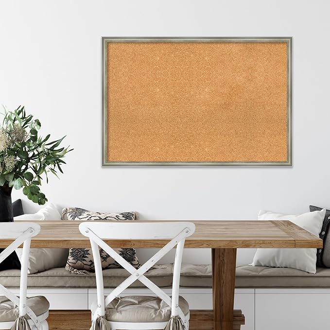 Amanti Art Natural Cork Board for Wall, 26x38 Vision Board with Silver Wood Frame, Large Corkboard Office Decor for Home Organization, Casual Corkboard Pinboard to display items for home organization-DeskLoop Office