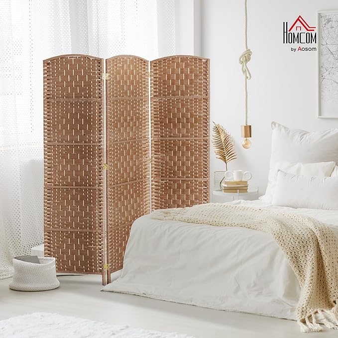 HOMCOM Room Divider, 3 Panel Folding Privacy Screen, 6FT Tall Portable Wicker Weave Partition Wall Divider for Bedroom, Home Office, Natural-DeskLoop Office