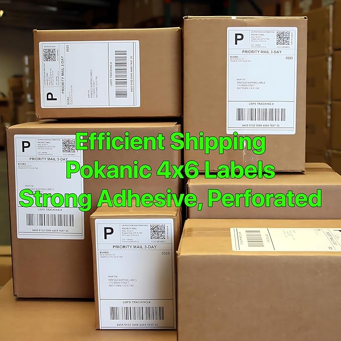 Roll 4 x 6 inch - 1000 Thermal Labels Direct White Strong Adhesive Perforated Postage Shipping Printer Compatible with Zebra SNBC Epson Rollo (1000 Labels, 2 Rolls)-DeskLoop Office