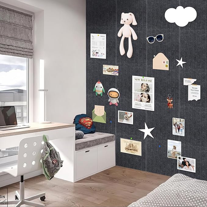Smarpau Large Cork Board, Black Bulletin Board 48"x36", 12 Pack Pin Board Felt Wall Tiles with 50 Removable Adhesive Tabs 35 Pushpins, Cork Boards for Office Home School Decor-DeskLoop Office
