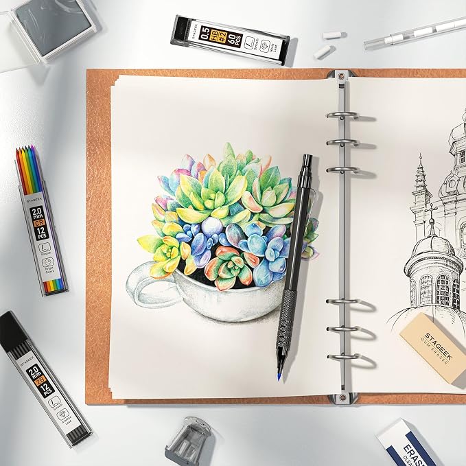 STAGEEK 21PCS Metal Mechanical Pencil Set, Art Lead Pencil 0.3, 2mm Holder - Image 9