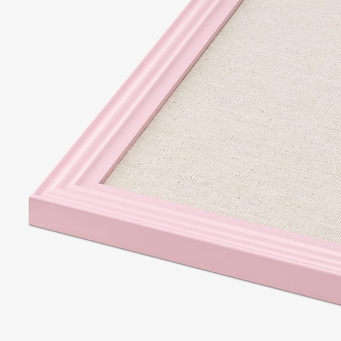 Navaris Framed Linen Bulletin Board - 17 x 23 inches Fabric Jewelry Organizer Pinboard for Wall Memory Memo Pin Board - Natural Linen with Pink Frame-DeskLoop Office