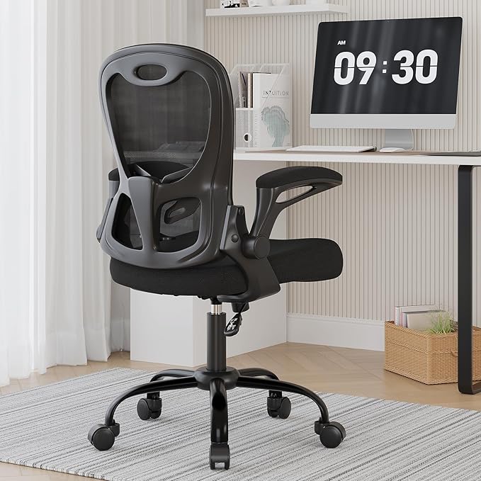 Office Chair, Ergonomic Desk Chair Breathable Mesh Chair with Adjustable High Back Lumbar Support Flip-up Armrests, Long Hours Comfortable Computer Chair for Home Office, Black-DeskLoop Office