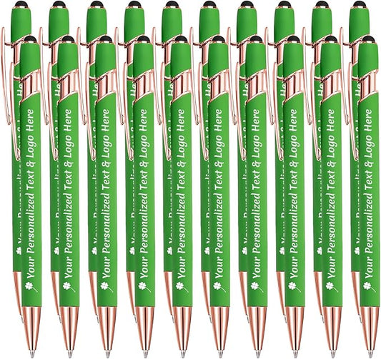 STREADVE Personalized Custom Pens 20 Engraved Writing Pen with Name Logo, Customized Promotional Items Stylus Pen Gifts for Men Women Realtor Nurse Wedding Business, Green-DeskLoop Office