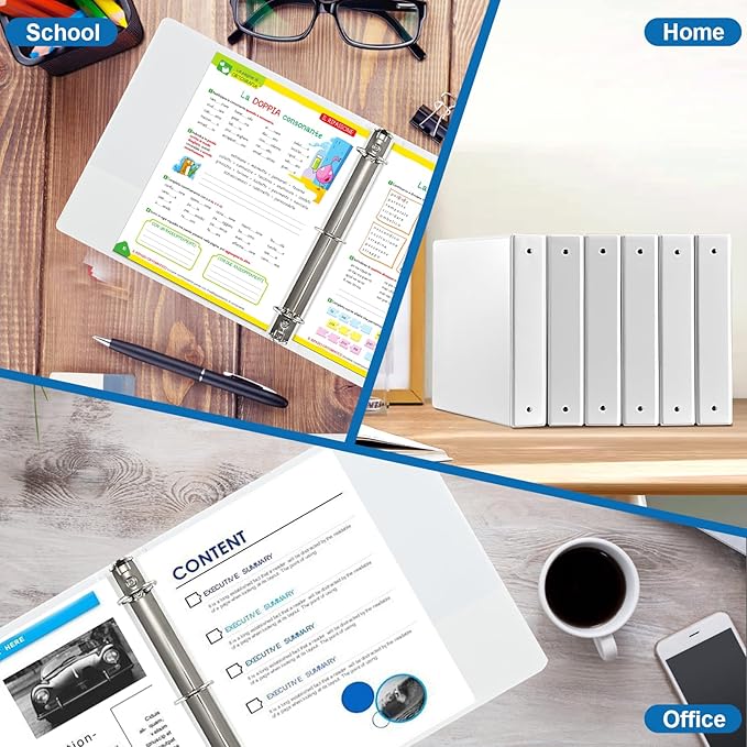 1.5 Inch 3 Ring Binder, 1-1/2“ Binder with 2 Interior Pockets, Durable White View Binders, Clear View Cover, Holds up to 325 Sheets US Letter Size, Perfect for Office/Home/School.(6 Pack)-DeskLoop Office