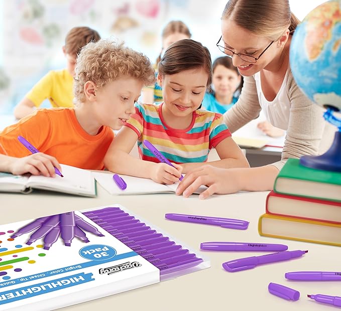 Duchong Highlighters, 30 Packs Purple Highlighter Bright Colors Bulk, Chisel Tip Dry-Quickly No Bleed Highlighter Markers for Adults Kids, Office Classroom Must Have, School Supplies for Teachers-DeskLoop Office