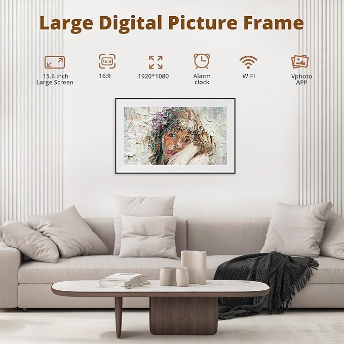 Dragon Touch 15.6 Inch Large Digital Picture Frame - WiFi Digital Photo Frame with 32GB Storage, FHD 1080P Touch Screen, Auto-Rotate, Share Photos/Videos Instantly via Free App Best Gifts for Mom-DeskLoop Office