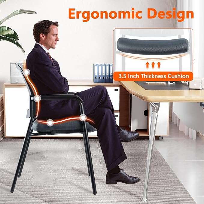 CLATINA Office Reception Guest Chair Mesh Back Stacking with Ergonomic Lumbar Support and Thickened Seat Cushion for Waiting Conference Room Gray 4 Pack-DeskLoop Office