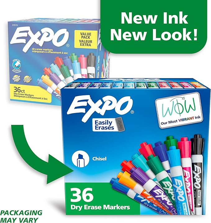 EXPO Low Odor Dry Erase Markers Chisel Tip Assorted Fashion Colors 36 Count for Classroom Office & Home Use-DeskLoop Office