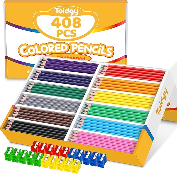 408 Packs Colored Pencils Bulk Classroom, Colored Pencils for Kids 12 Assorted Colors, Coloring Pencil Set Plus 40 Sharpeners, Pre-sharpened Color Pencil, Back to School Supplies Bulk for Teachers-DeskLoop Office