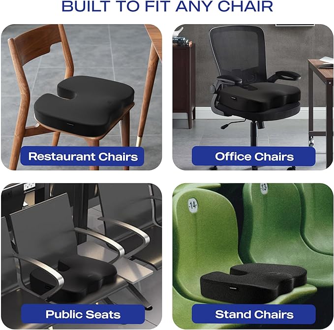 Skechers Memory Foam Seat Cushion,Office Chair Cushion for Tailbone Pain Relief,Butt Pillow for Office Chair,Car seat Cushion,Computer Desk,Long Sitting Office Workers,and Car Drivers,Black-DeskLoop Office