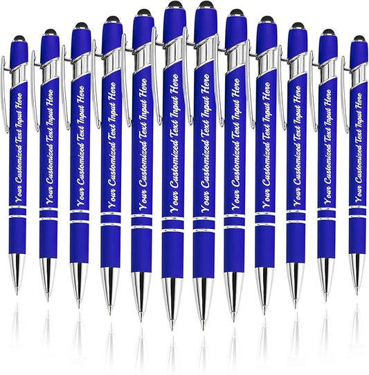 Personalized Ballpoint Pen 12pcs, Custom Pens Free Engraved Bulk with Name Logo, Soft Black Ink Stylus with Touch Metal Office, Gift for Anniversaries, Graduations, Birthdays-DeskLoop Office