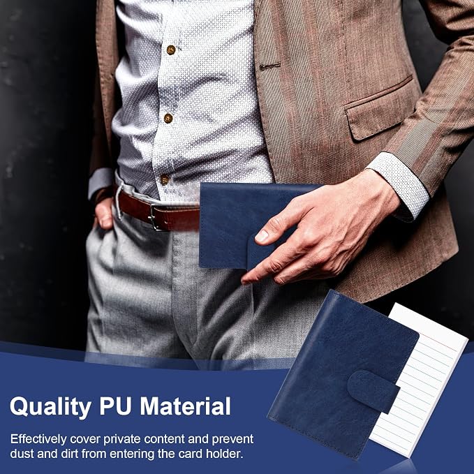 Blue Index Card Holder PU Leather 3x5 Note Card Holder Wallet Portable Pocket - Image 7