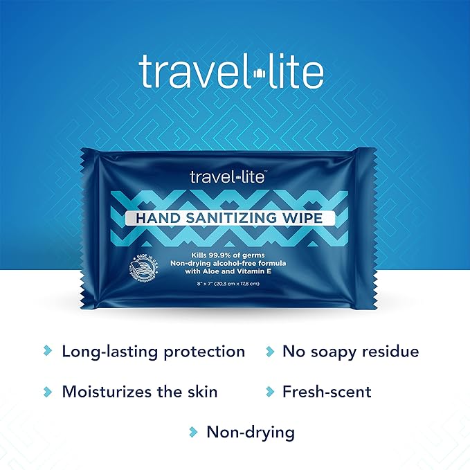 Travel Lite Alcohol-Free Hand Wipes with Aloe Vera and Vitamin E, Fresh Scent 200ct Individually Wrapped Travel Essentials Wipes for Adults and Kids-DeskLoop Office