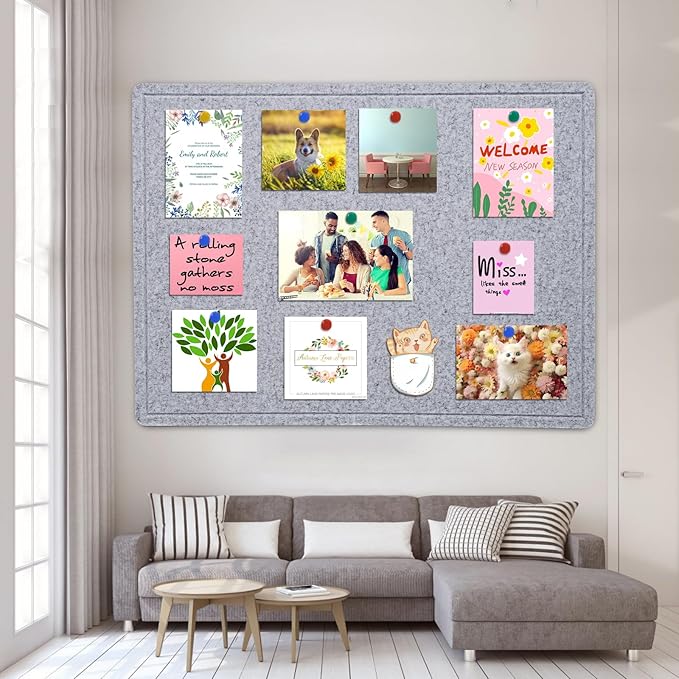 Large Bulletin Board - 48 X 36 inches Decorative Felt Pin Board - 4' x 3' Cork Board Alternative for Wall - Foldable Photo Board Self-Adhesive Vision Board Prayer Board with 30 Pushpins - Silver Gray-DeskLoop Office