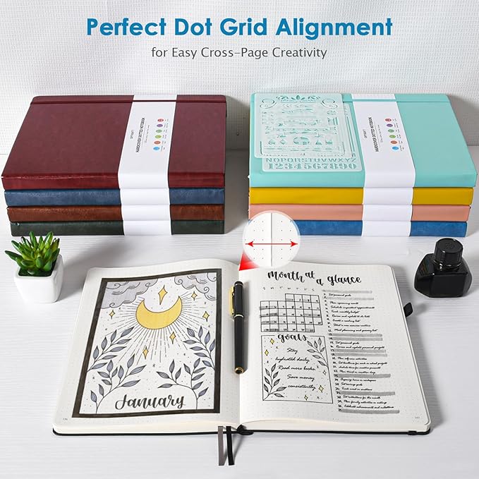 Dotted Journal Notebook, B5 Hardcover Bullet Notebook, 312 Numbered Pages Leather Notebook, 100gsm No Bleed Paper Dot Grid Notebook with Index Pages for Women Men, 7.6'' X 10'', Blue-DeskLoop Office