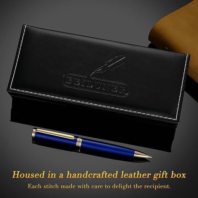 BEILUNER Blue Lacquer Gel Pen - Stunning Luxury Pen with 24K Gold Finish, ADMOK Black Refill, Executive Gift Set for Family & Friends, Writing, Fancy, Office, Retractable Pens-DeskLoop Office