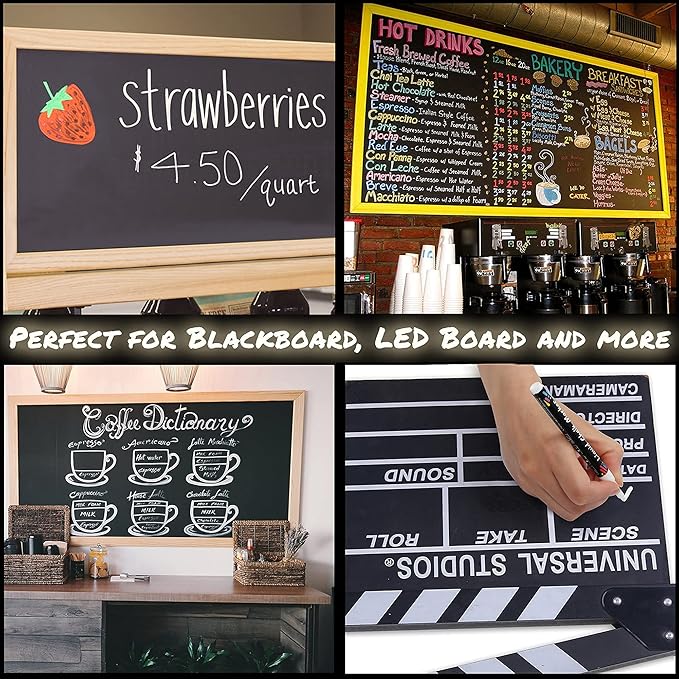 White Liquid Chalk Markers Set, Pack of 10 White Chalkboard Paint Pens with 12 Chalkboard Labels, 5 Stickers, Perfect for Chalkboards, Bistro Boards, Glass and Metal-DeskLoop Office