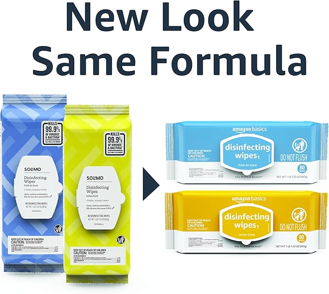 Amazon Basics Disinfecting Wipes, Lemon & Fresh Air Scent, Sanitizes/Cleans/Disinfects/Deodorizes, 320 Count (4 Packs of 80)-DeskLoop Office