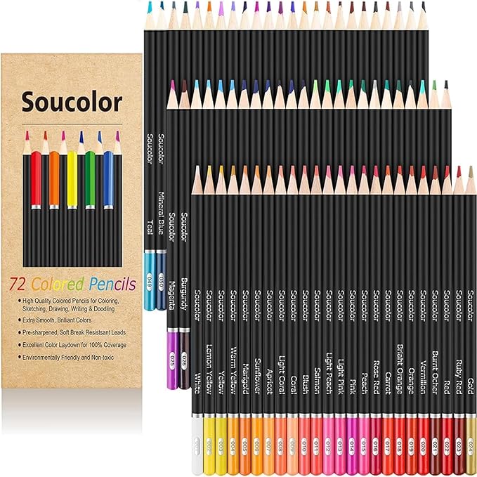 Soucolor 72-Color Colored Pencils for Adult Coloring Books, Back to School Supplies, Soft Core, Artist Drawing Sketching Pencils Set, Art Supplies Kit Gifts for Kids Teens Beginners Blending Shading-DeskLoop Office