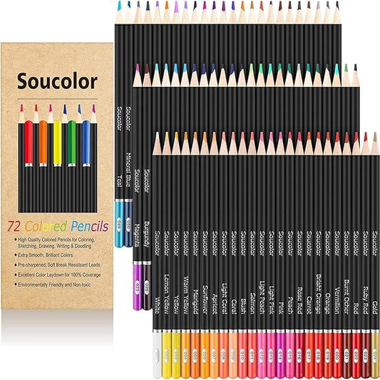 Soucolor 72-Color Colored Pencils for Adult Coloring Books, Back to School Supplies, Soft Core, Artist Drawing Sketching Pencils Set, Art Supplies Kit Gifts for Kids Teens Beginners Blending Shading-DeskLoop Office