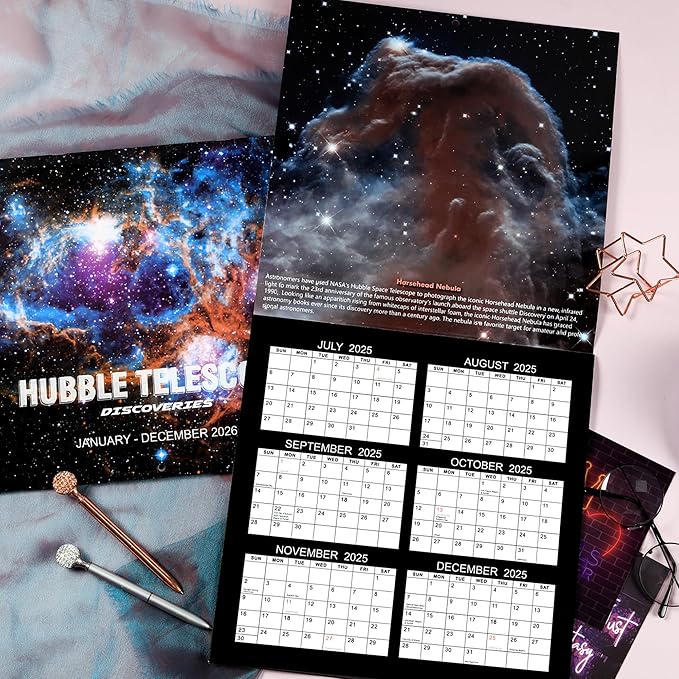 2026 Wall Calendar - Hubble Telescope Wall Calendar 2026, January 2026 - December 2026, 12" x 24" (Open), Hanging Hook, Blocks and Holidays - Stunning Hubble Discoveries-DeskLoop Office