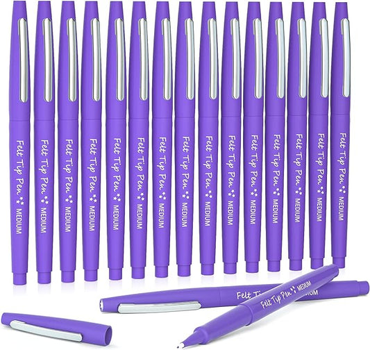 Lelix Felt Tip Pens, 15 Purple Pack, 0.7mm Medium Point, Felt Tip Markers Pens for Journaling, Writing, Note Taking, Planner, Perfect for School Office and Art Supplies-DeskLoop Office