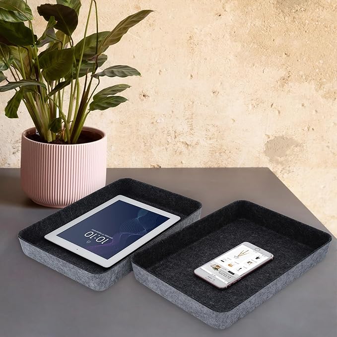 Welaxy 2-piece Office desk drawer organizer tray letter-size documents paper book file Folder Holder storage bins ( Charcoal )-DeskLoop Office