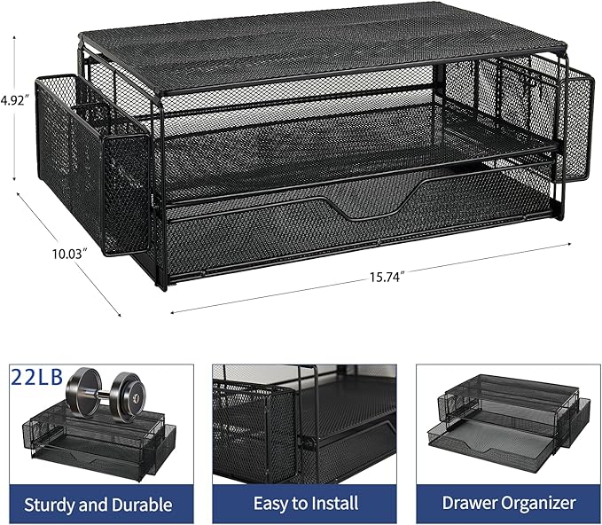 AUPSEN 2 Tier Computer Monitor Stands with Drawer and 2 Pencil Holder, Metal Monitor Stand Monitor riser, Computer Desk Organizer and Accessories for Laptop, Computer, Printer, Office Supplies(Black)-DeskLoop Office