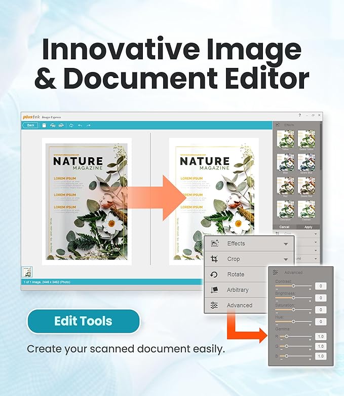 Plustek OpticSlim 1680 - High Speed Large Format Flatbed Scanner, scan Tabloid Size in 3 Seconds. Dual View Function Enable You to Quickly Check The Image Adjustment Effect-DeskLoop Office