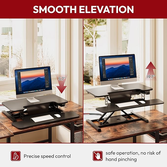 SANODESK 32" Electric Standing Desk Converter,Height Adjustable Riser for Office Home, Monitor and Laptop Workstation with Large Keyboard Tray,Black Color-DeskLoop Office