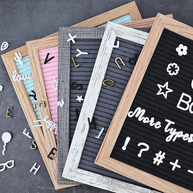 Felt Letter Board 12x16 Inch Rustic Wood Frame,Pre Cut & Sorted 725 Letters with Stand, Dark Grey Changeable Letter Boards Message Board Sign, Classroom Decor Farmhouse Wall Decor Sign Board
