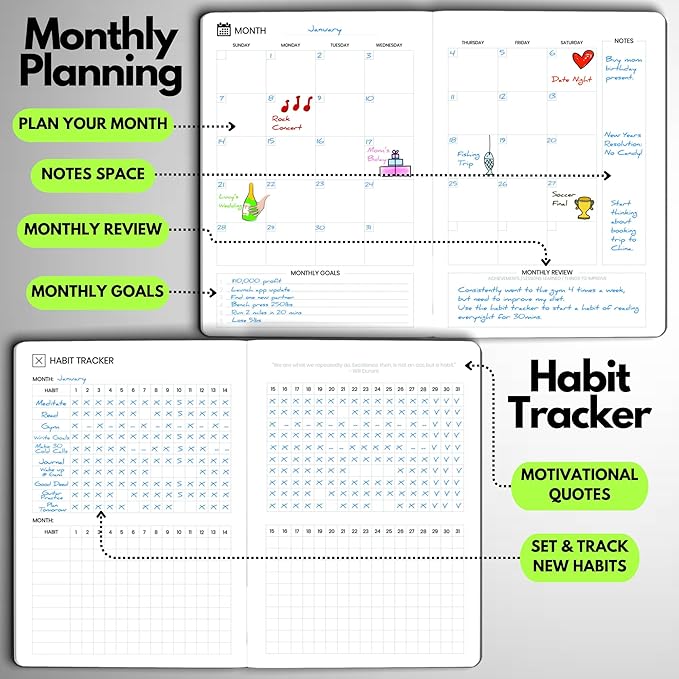 Undated Daily Planner – 6-Month A5 Productivity Organizer with Full Page Per Day, Hourly Schedule, Goal Setting, Habit Tracker, Weekly & Monthly Pages – Hardcover Time Management Notebook (Lime Green)-DeskLoop Office