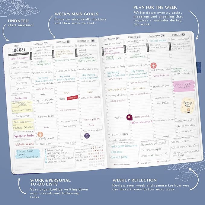 Legend Planner PRO Hourly Schedule - Weekly & Daily Organizer with Time Slots. Appointment Book Journal for Work & Personal, A4 (Mystic Blue)