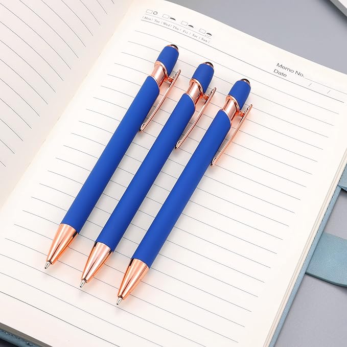 12 PCS 2 in 1 Stylus Ballpoint Pen with Stylus Tip, 1.0 mm Black Ink Metal Pen Stylus Pen for Touch Screens (Rose Gold & Light Blue)-DeskLoop Office