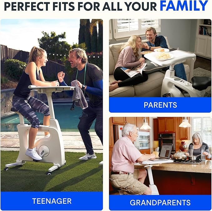 FLEXISPOT 3-in-1 Small Standing Desk Adjustable Height Movable Rolling Desks Laptop Desks Workstation with Integrated Pedal Exerciser Wide Seat, Desk for Home Office Corner Small Space, White-DeskLoop Office