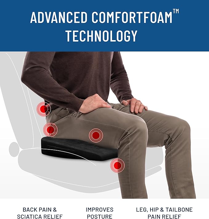 Everlasting Comfort Memory Foam Car Seat Cushion for Long Driving - Back Pain, Sciatica, Tailbone Pain Relief - Adult Booster Wedge Seat Cushions for Car, Truck Seats - Non-Slip, Washable Cover-DeskLoop Office