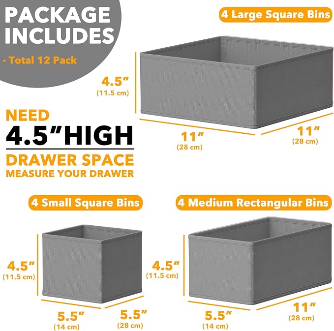 SpaceAid Drawer Organizer Clothes, 12 Pack Dresser Organizer Bins - Image 6