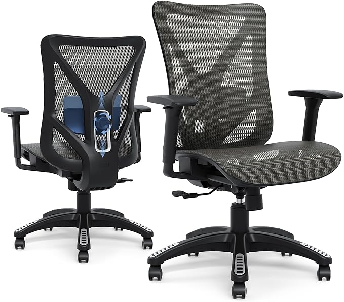 Ergonomic Office Chair, Mesh Computer Desk Chairs with Adjustable Lumbar Support, 3D Armrests, Tilt Function, Comfy Wide Seat, Swivel Executive Work Task Chair for Company and Home-DeskLoop Office