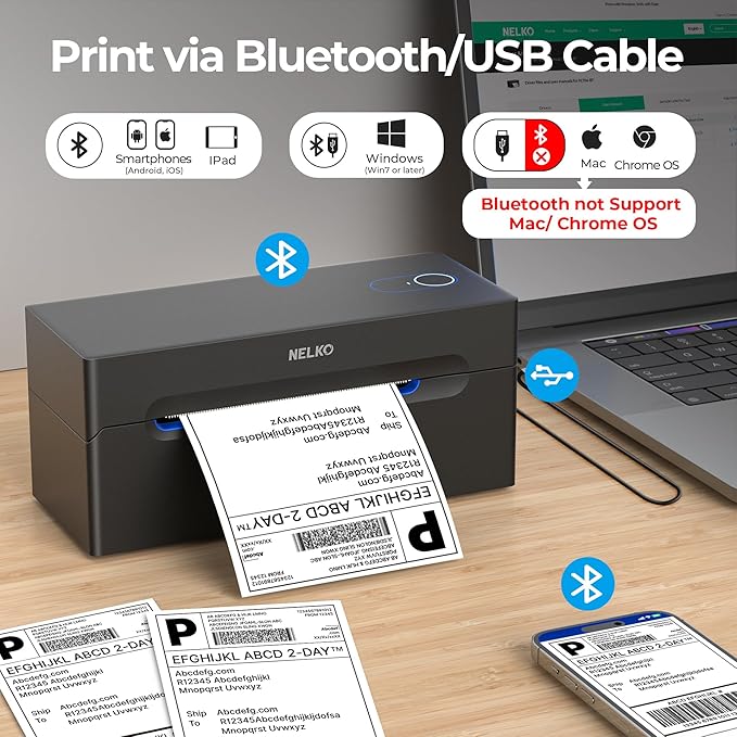 Nelko Bluetooth Thermal Shipping Label Printer, Wireless 4x6 Shipping Label Printer for Shipping Packages, Support Android, iPhone and Windows, Widely Used for Amazon, Ebay, Shopify, Etsy, USPS-DeskLoop Office