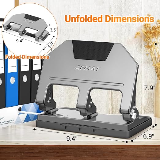 AFMAT 3 Hole Punch, 9/32" Hole Diameter, 40-Sheet 3 Hole Puncher - Image 7