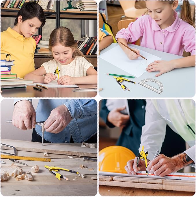 EBOOT Student Geometry Math Set, Drawing Compass and 6 Inch Clear Swing Arm Protractors 180 Degree Math Protractor (Yellow)-DeskLoop Office