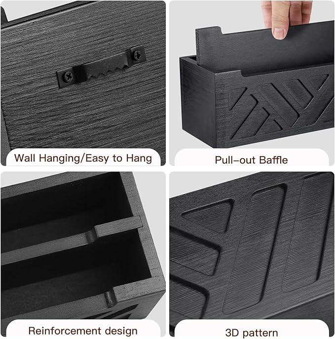 Mail Organizer Mail Holder Countertop with 2 Slots, Wood Mail Basket for Wall Table Desk, Envelope Bill Holder for Home Office Decor (Black-2)-DeskLoop Office