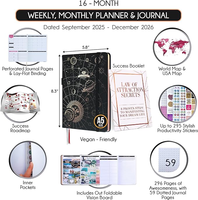 2025-2026 Planner Weekly and Monthly | 16-Month Life Planner to Increase Focus & Productivity | Reduce Overwhelm & Achieve Your Biggest Goals | Include Gift Box & Stickers | Sep 2025-Dec 2026-DeskLoop Office