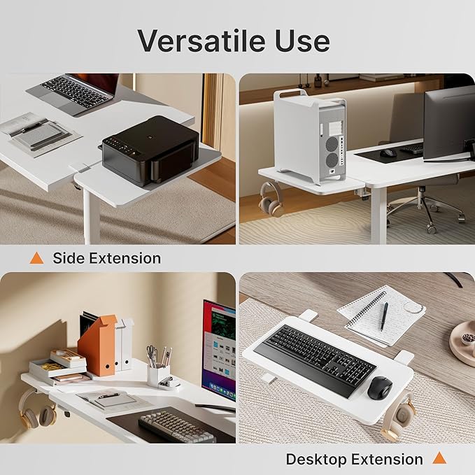 Desk Extender Tray, 24" x 12" Clamp On Shelf, Desk Extension with Laptop Holder, Table Arm Rest, Clamp On Keyboard Tray for Office and Home, Workstation Organizer, Medium, White-DeskLoop Office