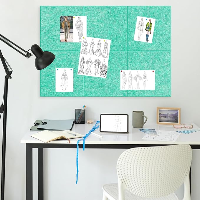 AKTOP Cork Board Bulletin Board 24"x36", 6 Pack Removable Felt Cork Board Tiles for Wall, Large Corkboard Notice Pin Board for Office, School & Home,24 Safe Adhesive Tabs, 20 Push Pins, Lake Blue-DeskLoop Office