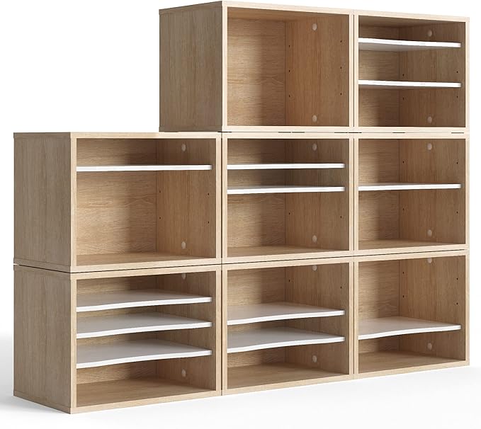 FITUEYES Wood Desk Paper Sorter Organizer with 4-Tier Storage, Desktop Paper File Holder Letter Tray for Home and Office, Light Wood, DO403506WO-DeskLoop Office